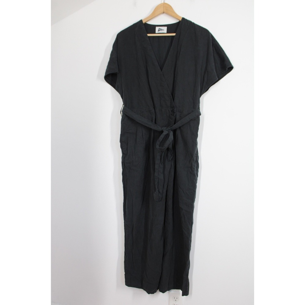 Pilgrim Surf Supply Dottie Gray Short Sleeve Wrap Belted Pants Jumpsuit Coverall